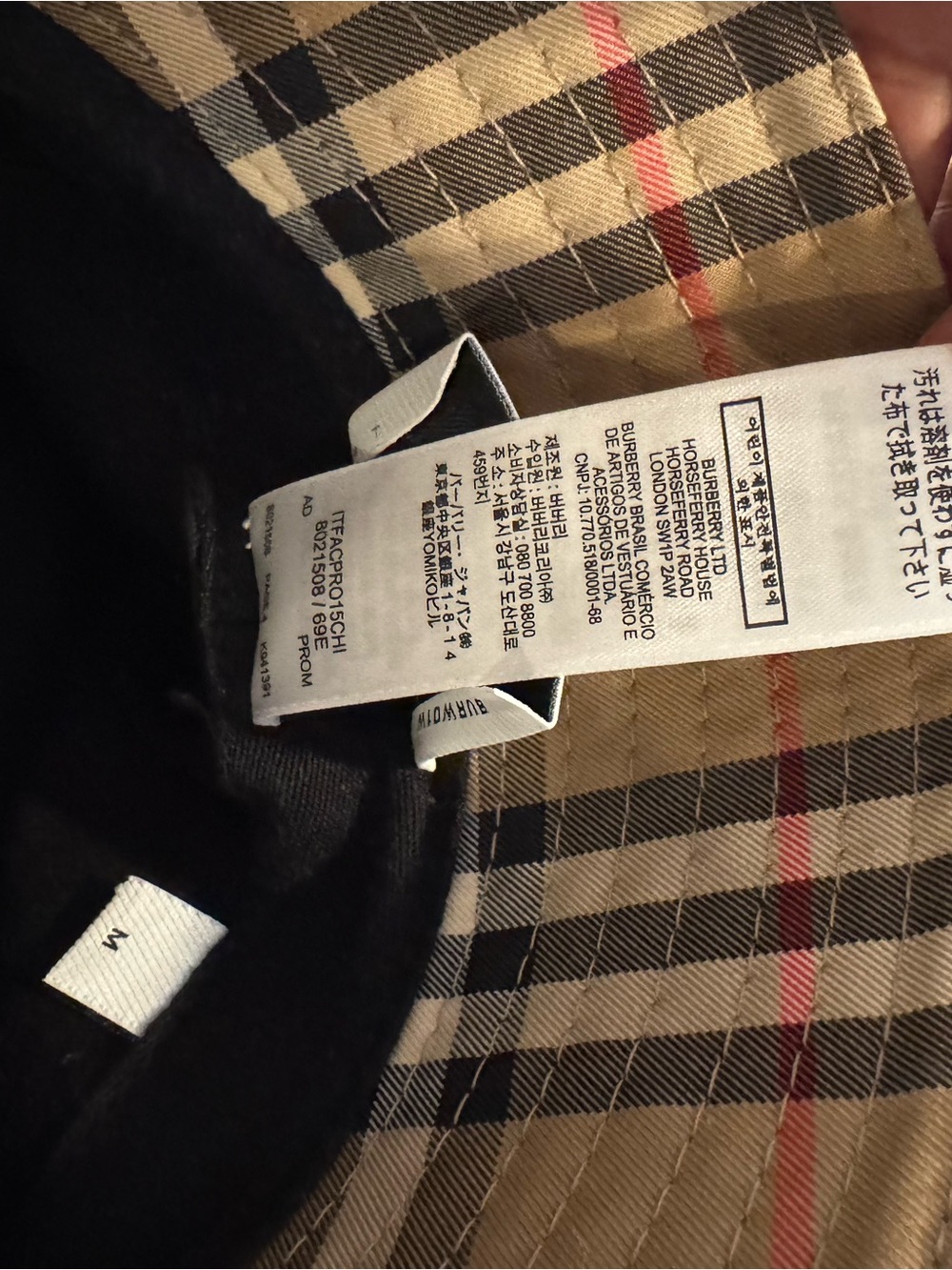 Burberry Tan Plaid Bucket Hat with Black & Red Accents - Picture 10 of 10